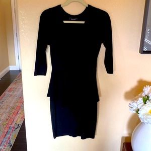 Karen Kane size S, black knit dress w/ 3/4 sleeve and peplum at waist